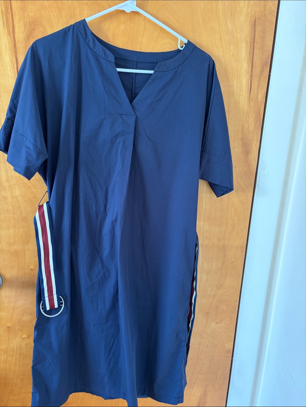 Women's Navy Short Sleeve Tunic with Striped Side Detail